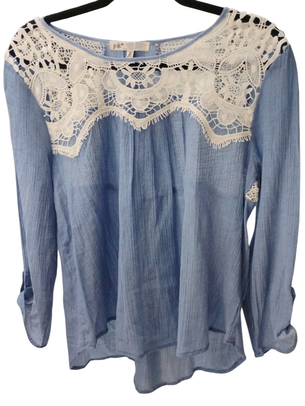 Jolt Light Blue Lace Yoke Long Sleeve Women’s Top Size M NWT